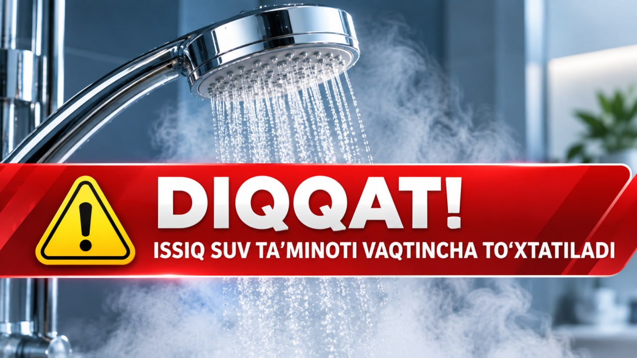 Hurmatli Toshkent shahri aholisi! Sentyabr va оktyabr oylarida issiq suv ta’minotida rejali 5 kunlik uzilishlar boʻlishini ma'lum qilamiz